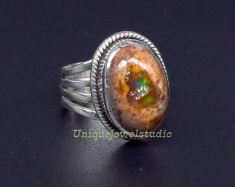 Mexican Fire Opal Sterling Silver Men's Ring: October Birthstone