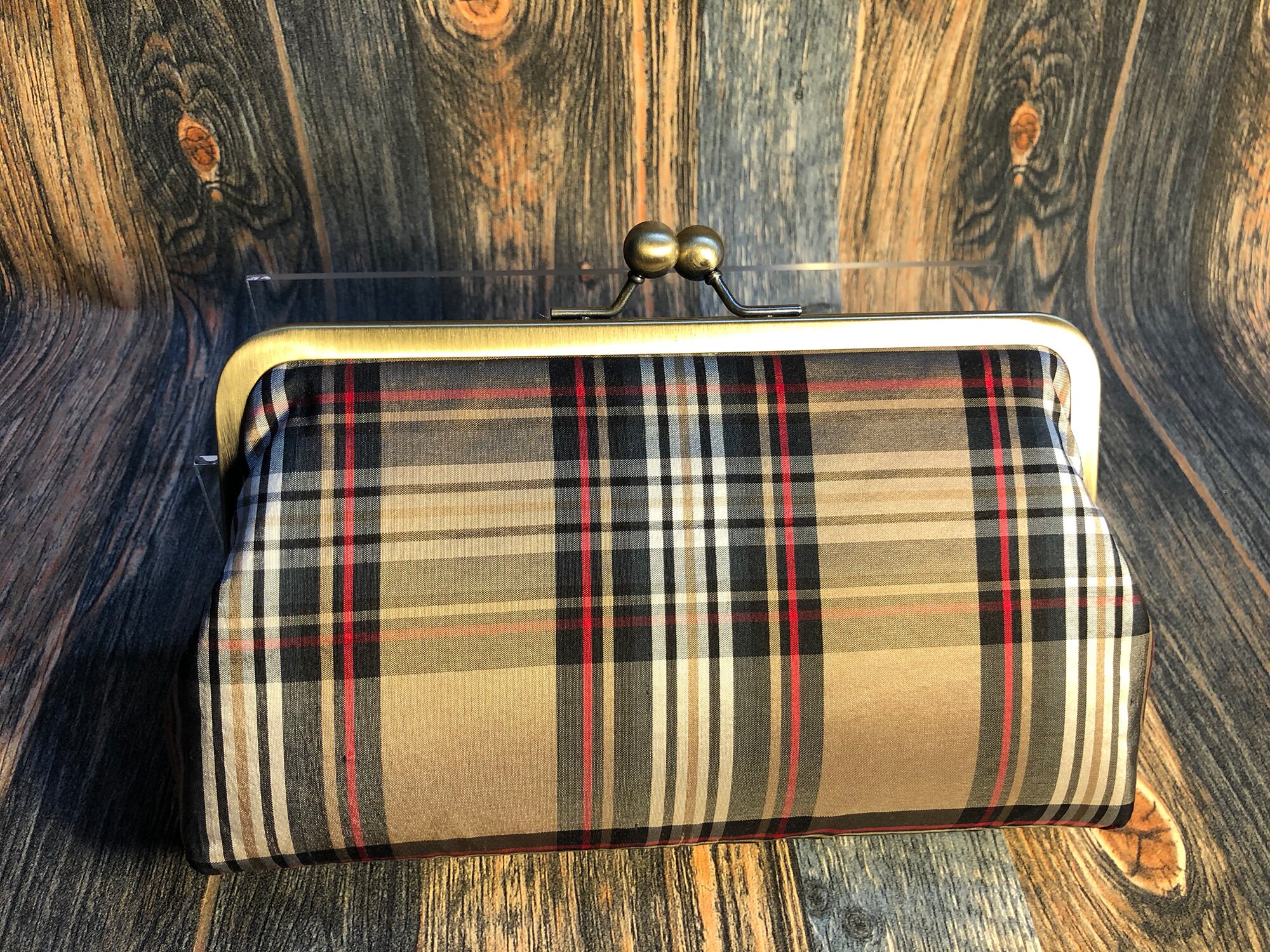 Tartan Touch Clutch Camel