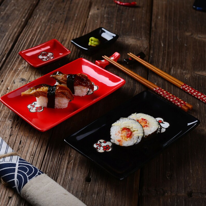 Sushi Serving Set for Two Japanese Shushi Plates With Dip Etsy