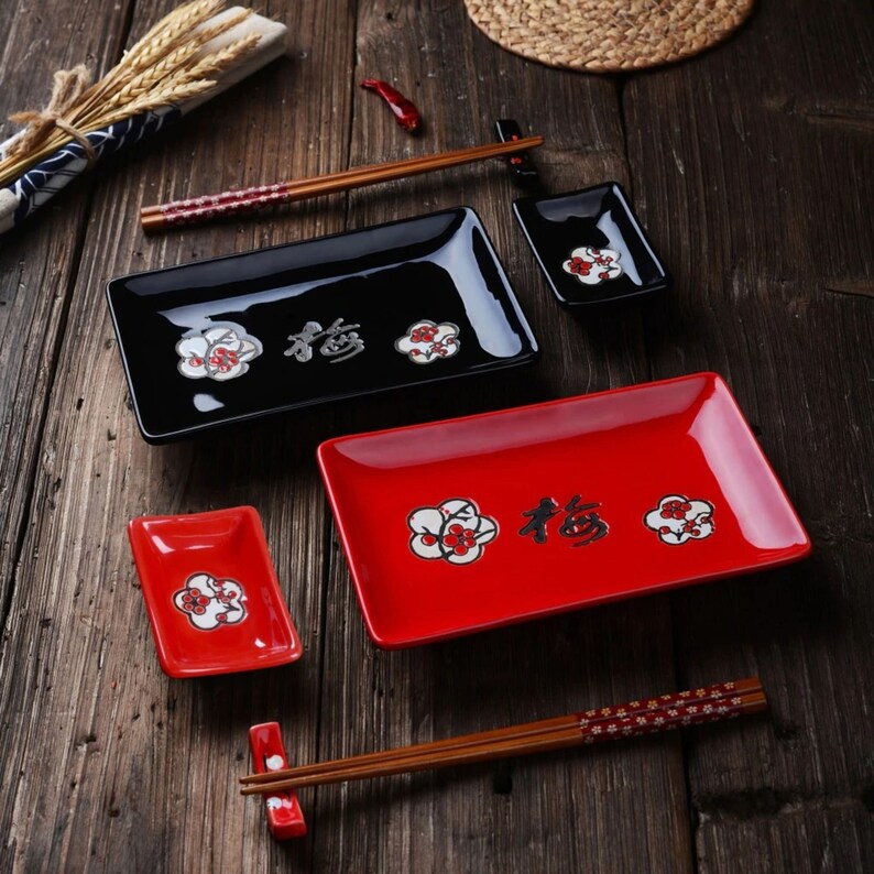 Sushi Serving Set for Two Japanese Shushi Plates With Dip Etsy