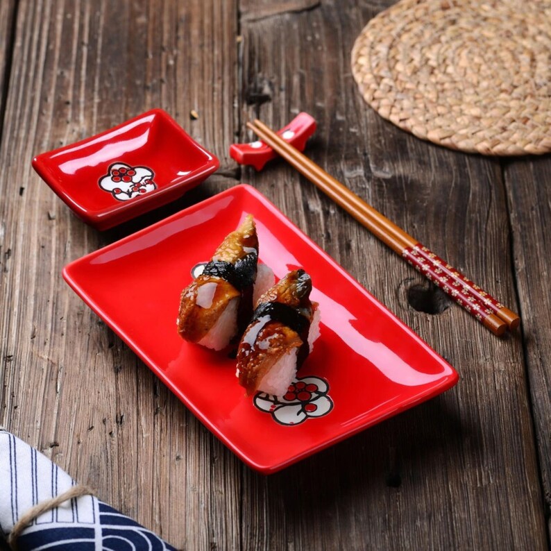 Sushi Serving Set for Two Japanese Shushi Plates With Dip Etsy