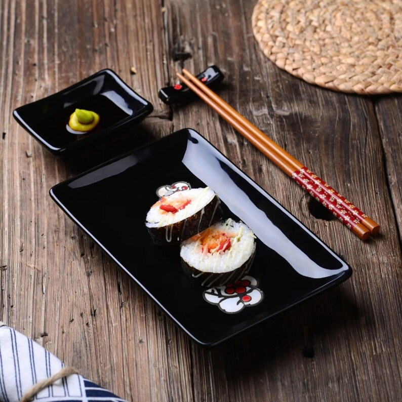 Sushi Serving Set for Two Japanese Shushi Plates With Dip Etsy