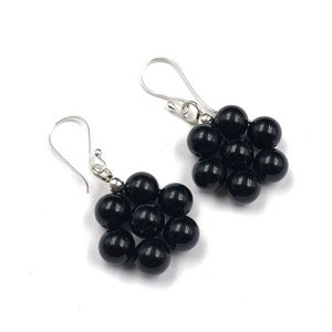 Precious Natural Black Onyx Beaded Earrings, Black Drop & Dangle Earrings, 925 Sterling Silver Jewelry, Birthday Gift, Earrings For Sister
