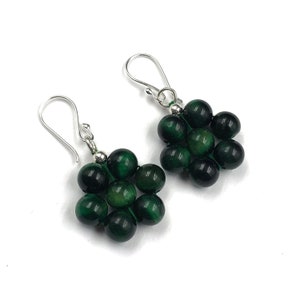 Green Star Tiger Eye Earrings, 925 Sterling Silver Dangle Earrings