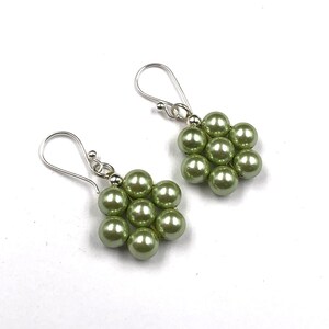 Green Shell Pearl Beaded Earrings, Green Drop & Dangle Earrings, 925 Sterling Silver Jewelry, Wedding Gift, Earrings For Mother