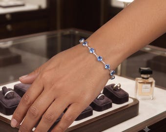 Elegant Tanzanite Bracelet,925 Sterling Silver Jewelry, Engagement Gift, Bracelet For Wife