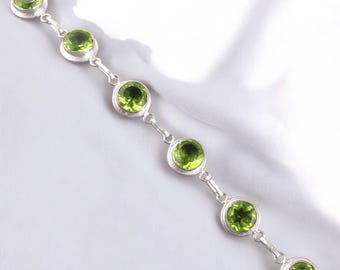 Exquisite Natural Peridot Bracelet,925 Sterling Silver Jewelry, Engagement Gift, Bracelet For Wife