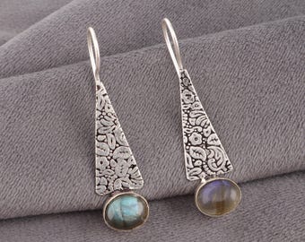 Nice  Labradorite Earrings,  Drop & Dangle Earrings, 925 Sterling Silver Jewelry, Engagement Gift,
