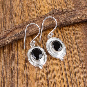 Black Onyx Earrings,  Drop & Dangle Earrings, 925 Sterling Silver Jewelry, Engagement Gift, Earrings For Wife