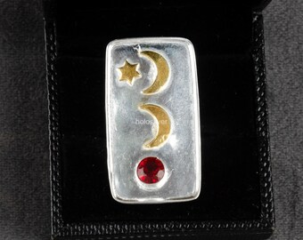 Anillo Art Déco de Granate Rojo en Plata de Ley 925, Piedra Natal de Enero