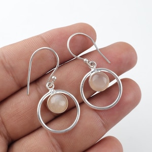 Peach Moonstone Drop Earrings: 925 Sterling Silver Dangle Jewelry