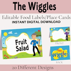 Bearbeitbare Wiggles-Geburtstags-Zelt-Namenskarten
