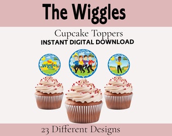 May include: Cupcake toppers featuring The Wiggles characters. The toppers are round and printed with images of the Wiggles in their signature costumes. The text "The Wiggles" is printed on one of the toppers.  INSTANT DIGITAL DOWNLOAD. 23 Different Designs.