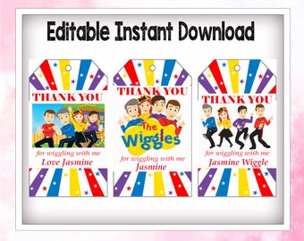 Wiggles Birthday Tags, Wiggles Thank You, Wiggles Birthday