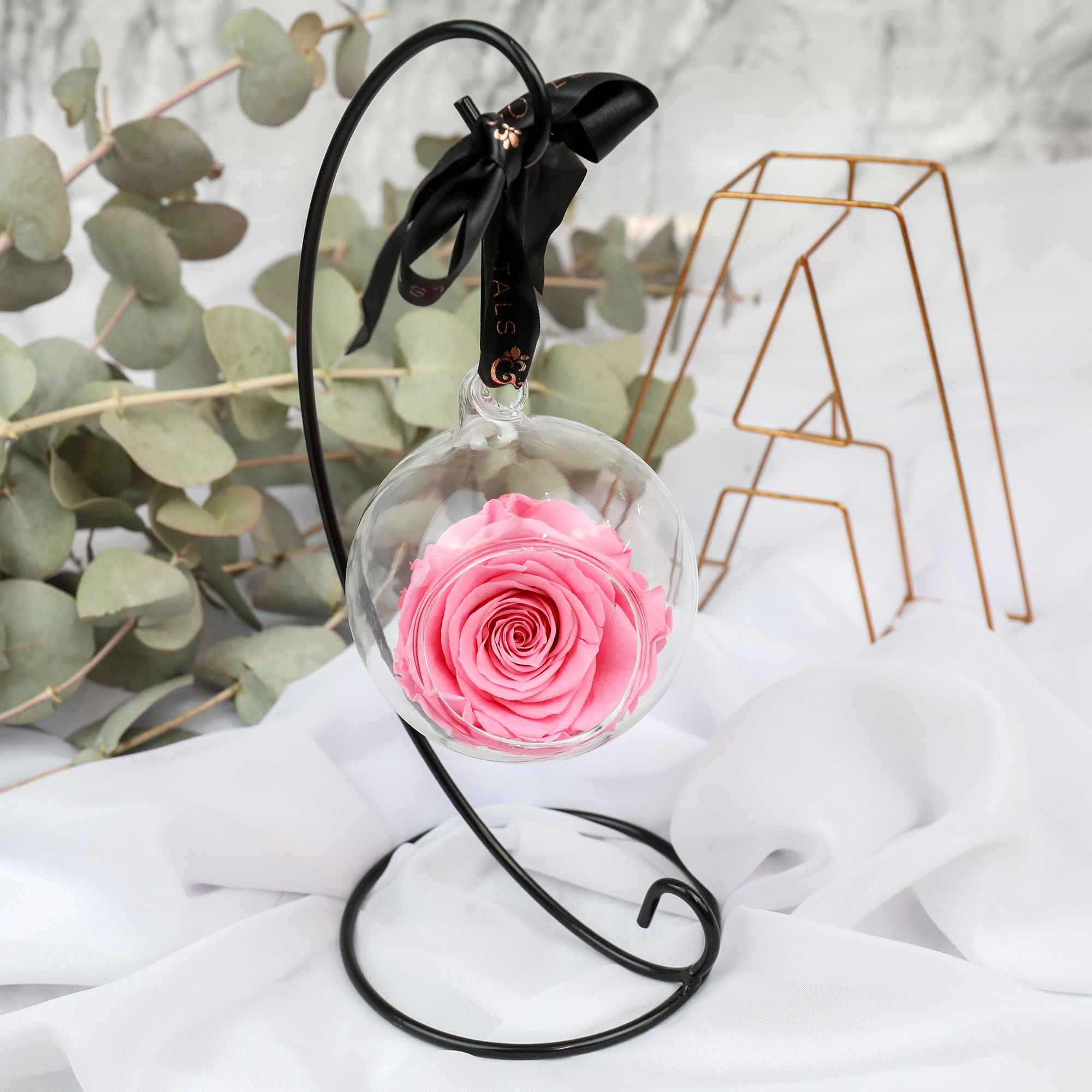 Pink Forever Rose in Display Glass Bauble with Stand | Real Infinity Preserved Rose | Lasts a Year | Bridesmaid, Birthday, Christmas Gift