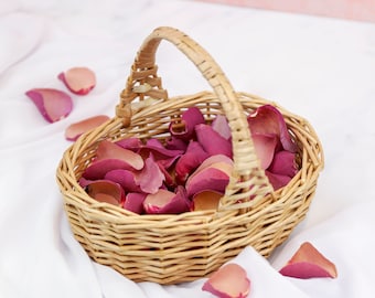 Panier à pétales de fille de fleur | Pétales de rose et d'hortensia lyophilisés de luxe | Confettis de fille de fleur de mariage | Mariage d'automne