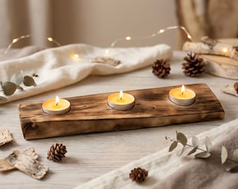 Tea Light Holder – Rustic Table Centerpiece Handmade Burnt Birch Wood