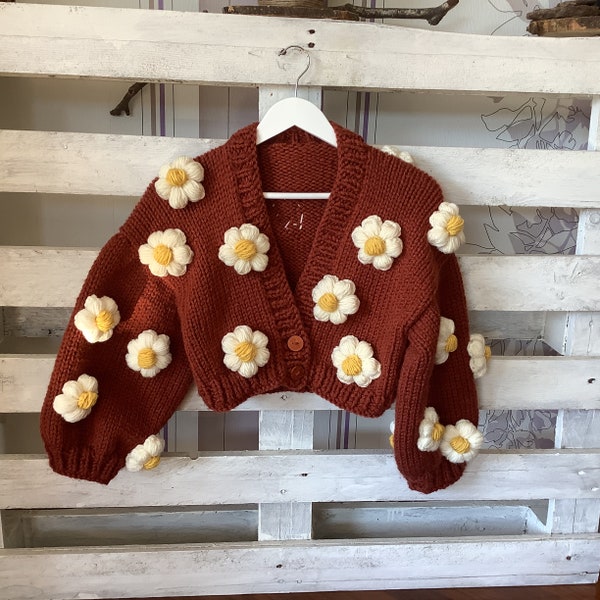 Heyays | Daisy Knitted Cardigan | Cardigan | Handmade | Christmas gift for women | Oversized Chunky Cardigan | Balloon envelope