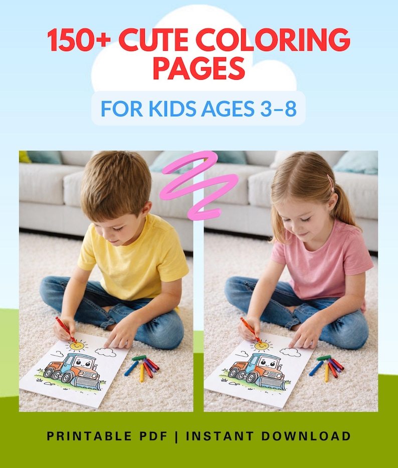 150+ Easy Coloring Pages for Kids, Printable PDF (ages 3-8) - Etsy UK