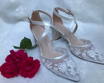 Handcrafted Embellished Tulle Wedding Shoes, Bridal Heels