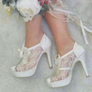 Lace Wedding Shoes , Bridal Shoes , Bride Shoes , Wedding Shoe , Platform , Open Toe