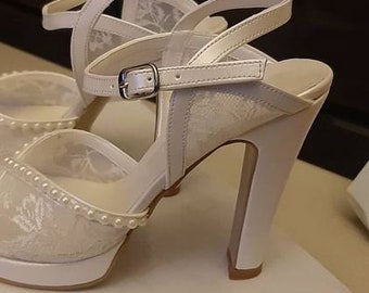 Scarpe da sposa, Scarpe da sposa, Scarpe da sposa, Scarpe speciali in avorio, Platform, Bianco