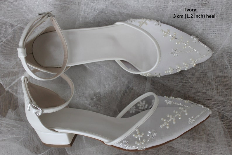 Pearl-Stone Embellished , Tulle with pearl embellishment , Wedding Shoes , Bridal Shoes , Bride Shoes , Pearl Embellished Tulle image 3