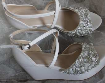 Hochzeitsschuh für die Braut, Keil, Brautschuh für Hochzeit, Brautschuh, Ivory Brautschuhe, Ivory Hochzeitsschuh, Brautschuhe, Plattform