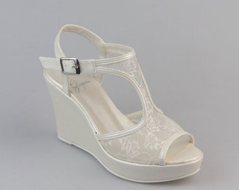 Hochzeits-Wedge für Braut, Hochzeits-Wedges, Brautschuhe, Brautschuhe, besondere Ivory-Schuhe;Wedges, Wedge for Bride