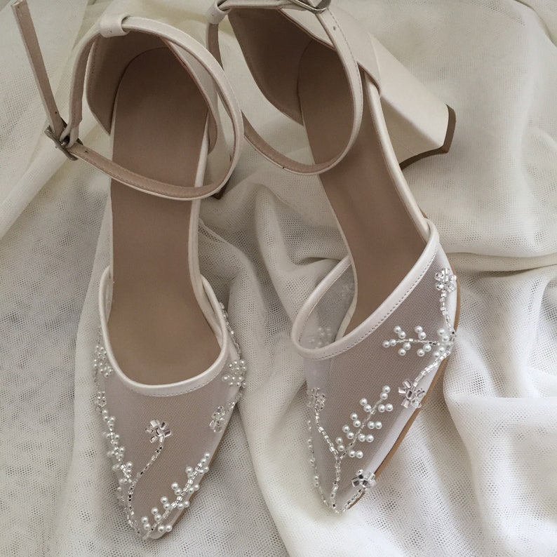 Pearl-Stone Embellished , Tulle with pearl embellishment , Wedding Shoes , Bridal Shoes , Bride Shoes , Pearl Embellished Tulle 