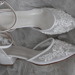 Ankle Strap , Guipure Embellished Low Heel, Block Heel , Guipure  Wedding Shoes , Bridal Shoe , Bride Shoe