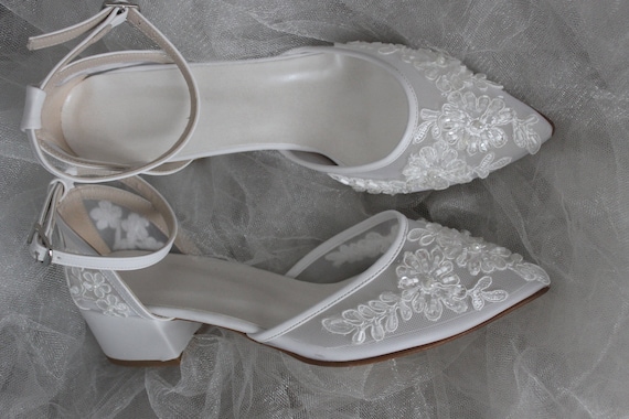 Ankle Strap , Guipure Embellished Low Heel, Block Heel , Guipure  Wedding Shoes , Bridal Shoe , Bride Shoe