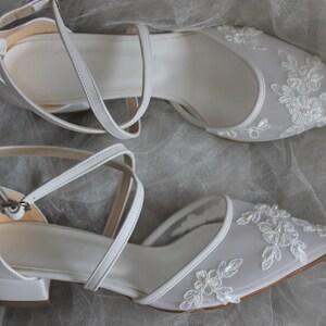 Guipure Embellished , Criss Cross , Ivory , White , Block Heels