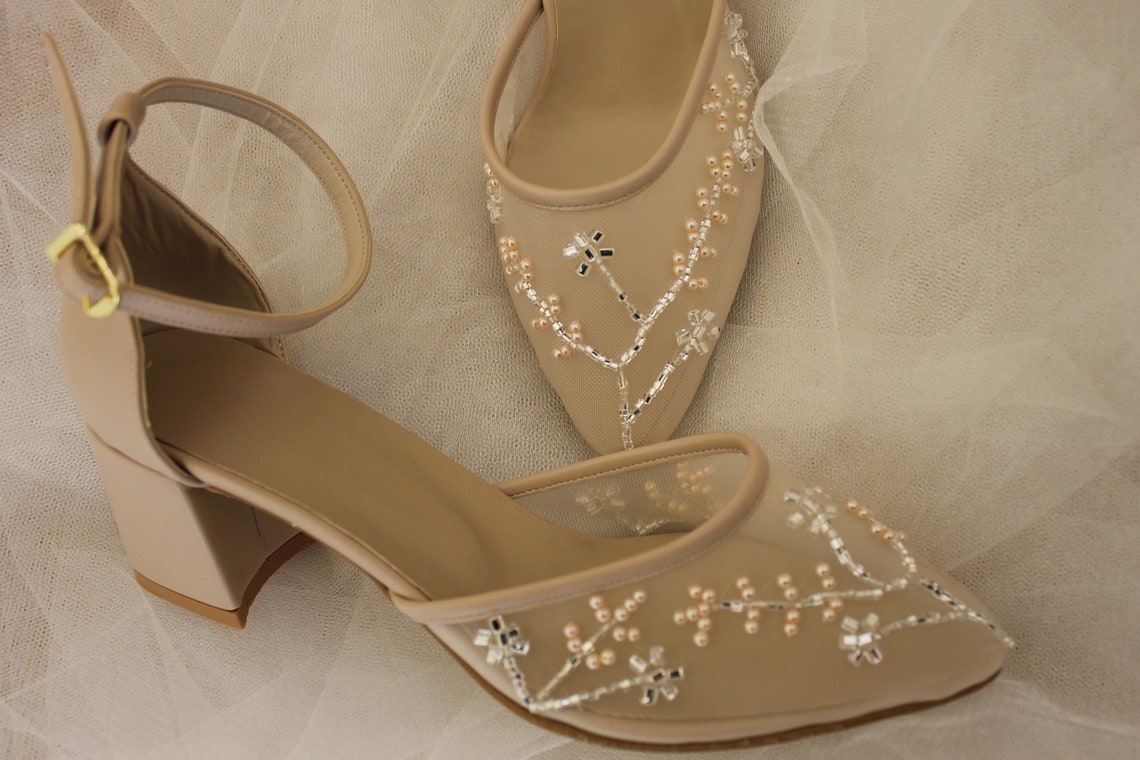 NUDE Pearl-Stone Embellished Ankle Strap Tulle with pearl image 1