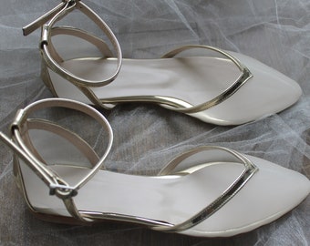 Gold Flats , Bridal Flats , Gold Flats for wedding , lace flats , gold shoes