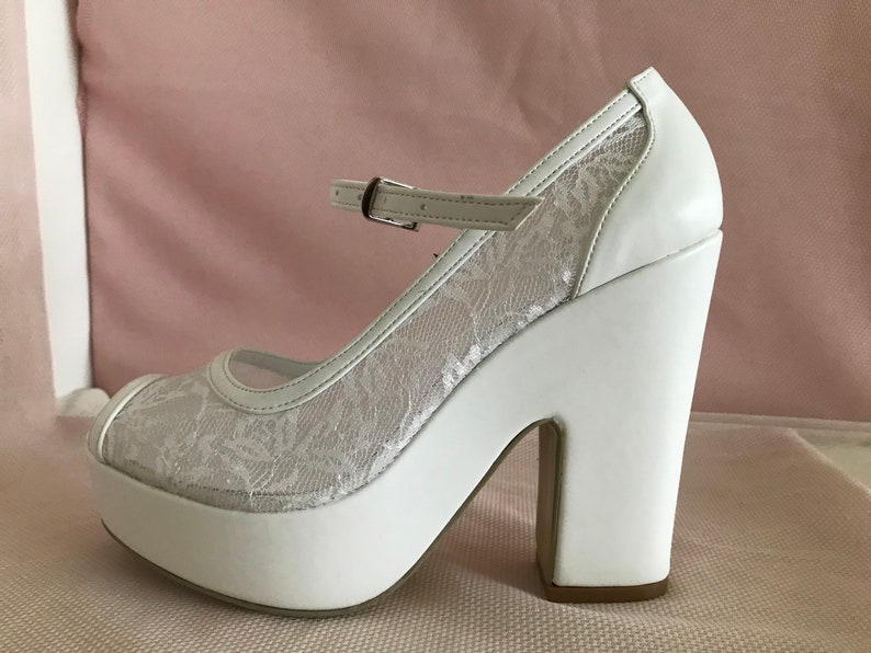 Platform Wedding Shoes for Bride Medium Heel wedding Shoe for | Etsy