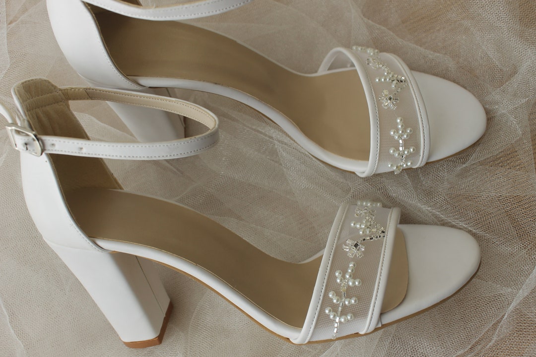 Ankle Strap , Pearl-stone Embellished , Tulle With Pearl Embellishment ...