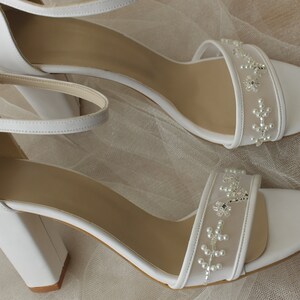 Ankle Strap , Pearl-Stone Embellished , Tulle with pearl embellishment , Wedding Shoes , Bridal Shoes , Bride Shoes , Pearl Embellished