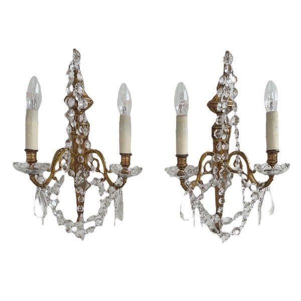 Antique, large wall lights, pair, 2 lights, sconces, bronze, Louis XVI style, pendants, late 19th century, French decor, France