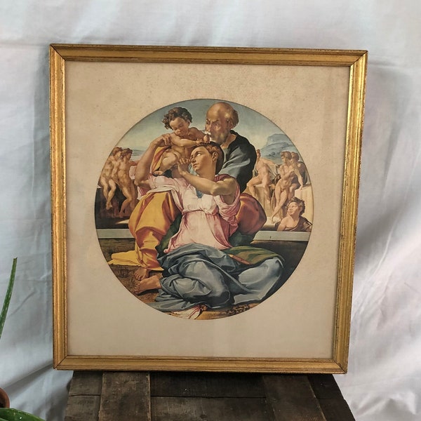 Vintage, lithographie, scène Grèce, Rome, antique, Cadre ancien, doré, famille, enfant, statut, mer bleue, France