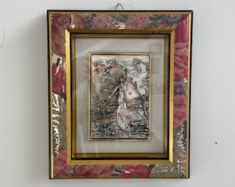 Sculpture, 925 Silver, Designer 3AP, ORO E ARGENTO, Italy, framed depicting a lady hugging a tree, Golfo Napoli Antico,