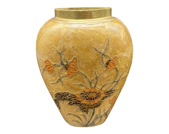 Cloisonné vase on solid brass – Germany, 1960s-70s – vintage enameled floral decoration