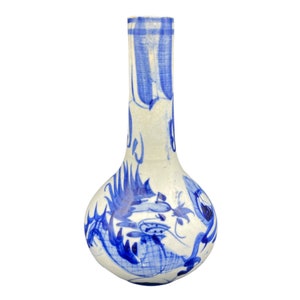 Vintage, Chinese vase, white porcelain, abstract blue decor, Asian decoration, hand painted, bouquet, trinket, art, elegant, China