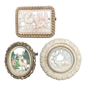Art Deco Celluloid Brooch – Vintage Animal Brooch Horse or Deer – Carved Jewelry 1930s