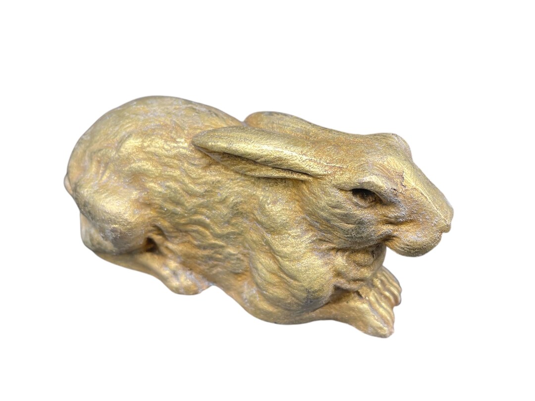 Small Antique Bronze Animal Sculpture – Naturalistic Rabbit in Gilt ...