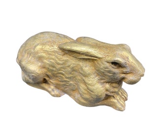 Small antique bronze animal sculpture – naturalistic rabbit in gilt bronze, circa 1900