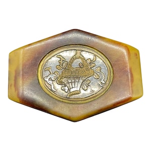 Broche Fantaisie Ancienne Style Art Déco - Imitation écaille Avec Camée - Occasion (portée)