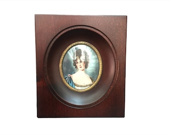 Antique, miniature, portrait, young woman Empire period, painting, signed Jan, decoration, wall decor, France