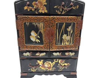 Japanese black lacquered maki-e cabinet, antique kodansu, 1920, jewelry box