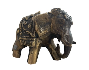 Asian bronze elephant with double patina, howdah, vintage 20th century decorative sculpture
